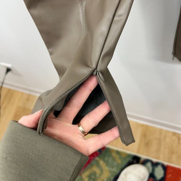 Zara Neutral Brown High Waist Minimalist High Rise Faux Leather Leggings Pant XL - Picture 6 of 8